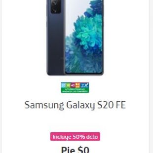 Samsung Galaxy S20 FE a $299.760 en Movistar